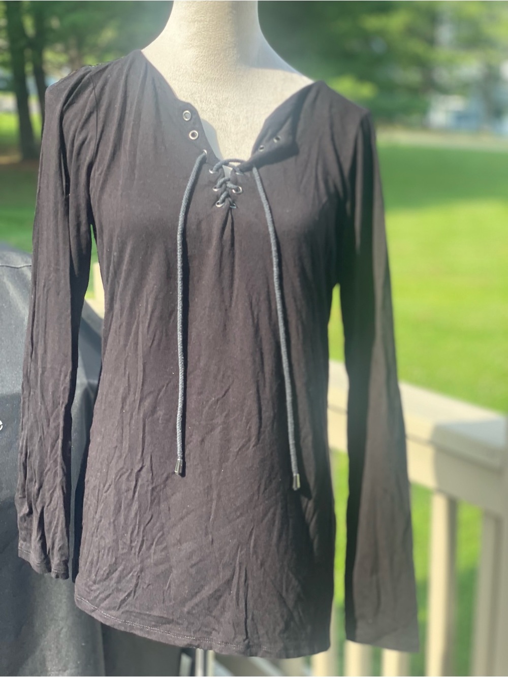 Black Lace-Up Long Sleeve Top